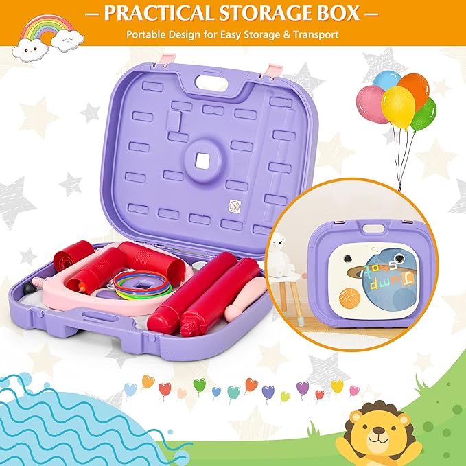 Costzon Kids Basketball Hoop, 2 in 1 Toddler Basketball Hoop Toy Set with Ring Toss & Storage Box for Boys Girls Baby, Portable Basketball Hoop Stand with Adjustable Height for Indoor Outdoor