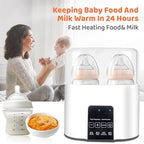 Double Baby Bottle Warmer 24H Constant Mode for All Bottles, Breastmilk Baby Milk Heater, Heating Baby Food, Formula Water Warmer for Twins, Accurate Temperature Control