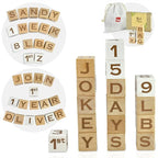 I'm Solid Wood Baby ABC Alphabet Milestone Age Blocks, Personalized Own Name, Gender Neutral, Newborn Gifts & Keepsakes for Picture Props (1.4" / 16 Pcs/Brown)