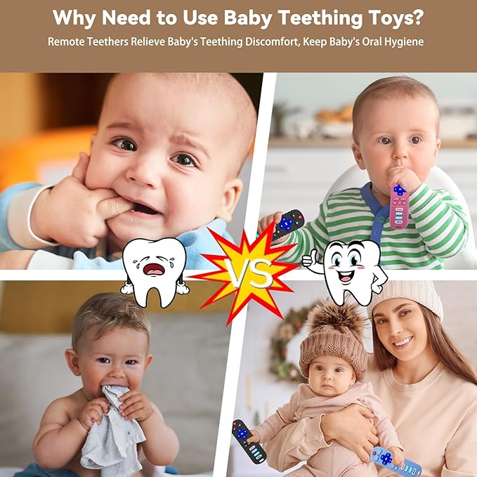 3 Pack Baby Teething Toys&Remote Control Toy, Baby Chew Toys for Teething Relief, Food Grade Silicone Teethers for Babies 3-24 Months, Ideal Boy Girl Birthday Christmas Gift(Pink&Khaki&Purple)