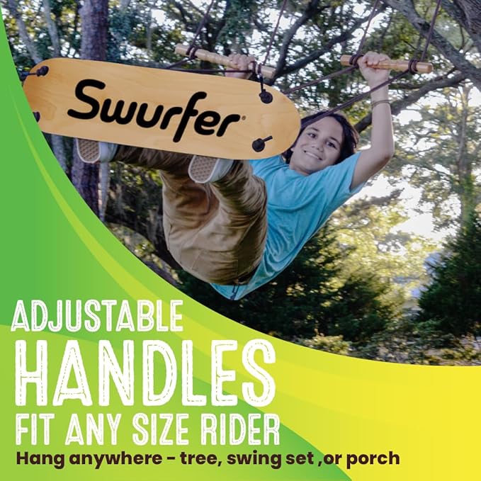 Swurfer TreeSkate Skateboard Swing, Outdoor Stand Up Surf Swing, Holds Up to 200 lbs, Ages 6 and Up, Adjustable Handles, Grip Tape, Kids Outdoor Play Equipment for Children and Adults (Waves)