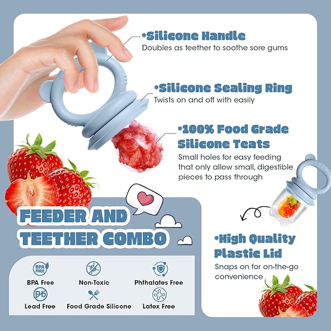 Baby Feeding Sets: Baby Fruit Food Feeder & Breastmilk Popsicle Molds for Teething Relief, BPA-Free Silicone Pouch & Nipple, Safely Introduce Solids, Teether Toys for Babies 3-6 6-12 Months