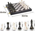 15" Large Chess Set for Adults with Weighted Acrylic Chess Pieces 3.5" King & Portable Folding Marbling Wooden Chess Board Travel Chess Sets Family Board Game Gift – Elegant Classic Chess Game