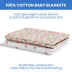 Delta Children 100% Cotton Flannel Baby Receiving Blankets for Girls and Boys – 30x30 Inches (Pack of 2), Pink Floral