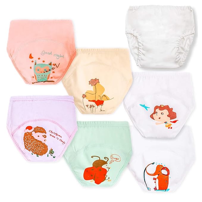 Joyo roy 6Pcs Potty Training Underwear 18-24 Months 100% Cotton Soft Absorbent Toddler Training Underwear Girls Waterproof Toddler Girl Panties Baby Pee Pants with Potty Sticker Chart for Kids