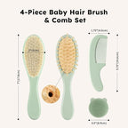 Yoofoss 4 Piece Baby Hair Brush and Comb Set，Wooden Baby Hair Brush with Natural Ultra Soft Goat Hair, Baby Comb Set for Boy, Girl - Green