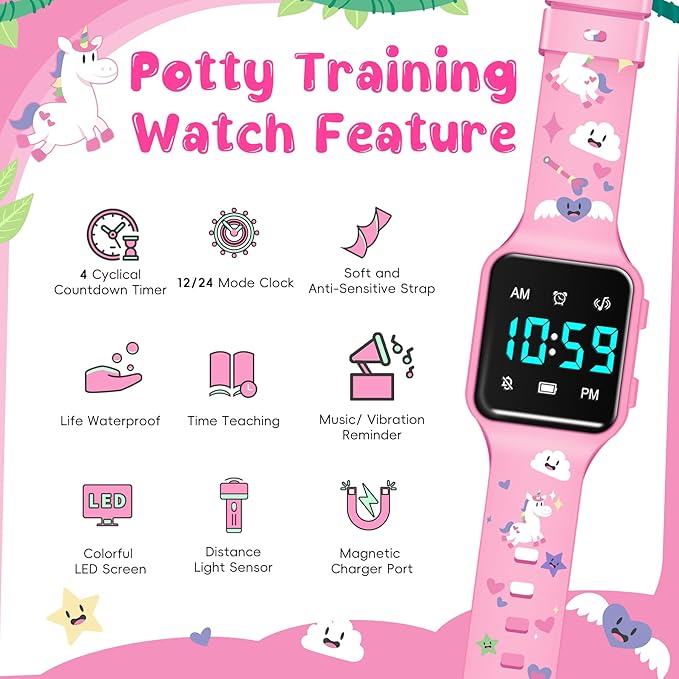Potty Training Watch for Toddlers & Kids with Countdown, Flashing Lights, Fun Music or Vibration Alerts - Waterproof Interactive Toilet Training Reminder for Boys & Girls Ages 2-9