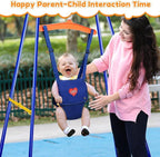 4-in-1 Toddler Swing Set & Baby Jumper and Bouncer for Toddlers, Foldable Baby Swing Stand for Outdoor Indoor Play, Easy to Assemble and Store for Ages 6 Months to 10 Years Old (Blue)