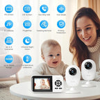 Smart Baby Monitor with 2 Cameras and Audio,App,Long Range,Night Vision,Temperature Sensor,2 Way Talk, Feeding Clock and lullabies,Home Use