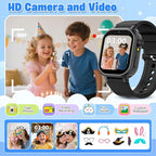 Kids Waterproof Smart Watch Boys Gift Age 3-12 with 39 Game HD Touch Screen Music Player Video Camera Pedometer Alarm Clock Birthday Gift for 6 7 8 9 Year Olds Black