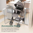 Cumbor 29.7-46" Baby Gate for Stairs, Gifts for Mom-Auto Close Dog Gate for The House, Easy Install Pressure Mounted Pet Gates for Doorways, Easy Walk Thru Wide Safety Gate for Dog, Gray