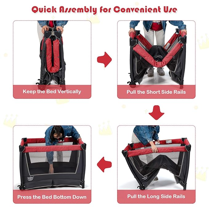 BABY JOY 4 in 1 Pack and Play, Portable Nursery Center Baby Playard w/Bassinet & Diaper Changing Table, Infant Bassinet Activity Center with Toys, Music, Oxford Bag for Toddlers (Rose, Classic)