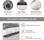 Pregnancy Pillow, Full Body Maternity Pillow 57 inch, with Removable Washable Cover - Support for Legs, Back, Neck, Shoulder, HIPS, Belly for Pregnent Women, Jersey Knit Cotton (Dark Grey)