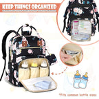 Baby Diaper Bag Backpack, Travel Diaper Bags for Girl Boy Large Capacity Baby Bag Backpack for Women Black Floral