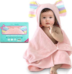 VOOVA & MOVAS Thick Baby Hooded Bath Towel - 100% Cotton,500GSM, 33x31.5 Inches,0-2Years,Super Absorbent Large Towel with Cute Elephant Ears Hood for Newborn, Baby, Infant, Pink