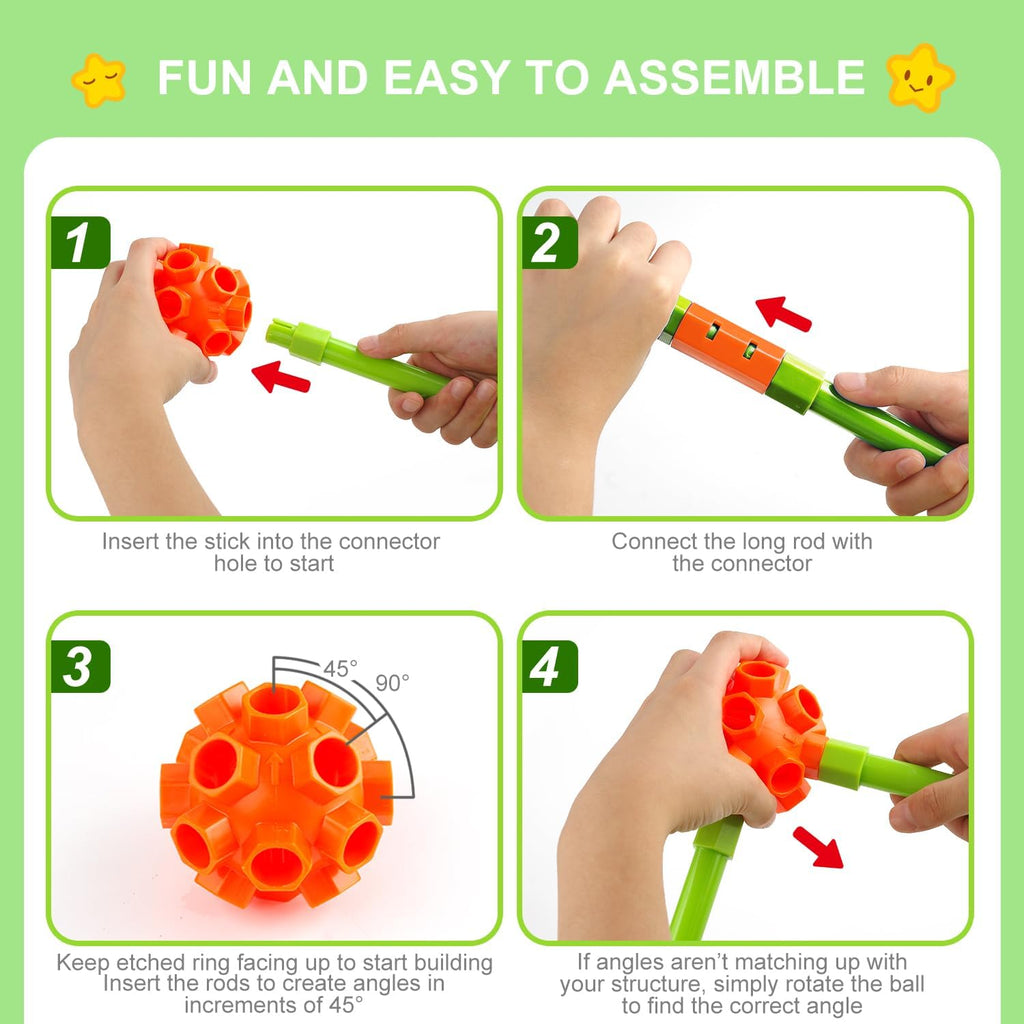 Fort Building Kit for Kids,STEM Construction Toys, Educational Gift for 3 4 5 6 7 8 9 10 11 12 Years Old Boys and Girls,Ultimate Creative Set for Indoor & Outdoors Activity,140 Pcs,Orange