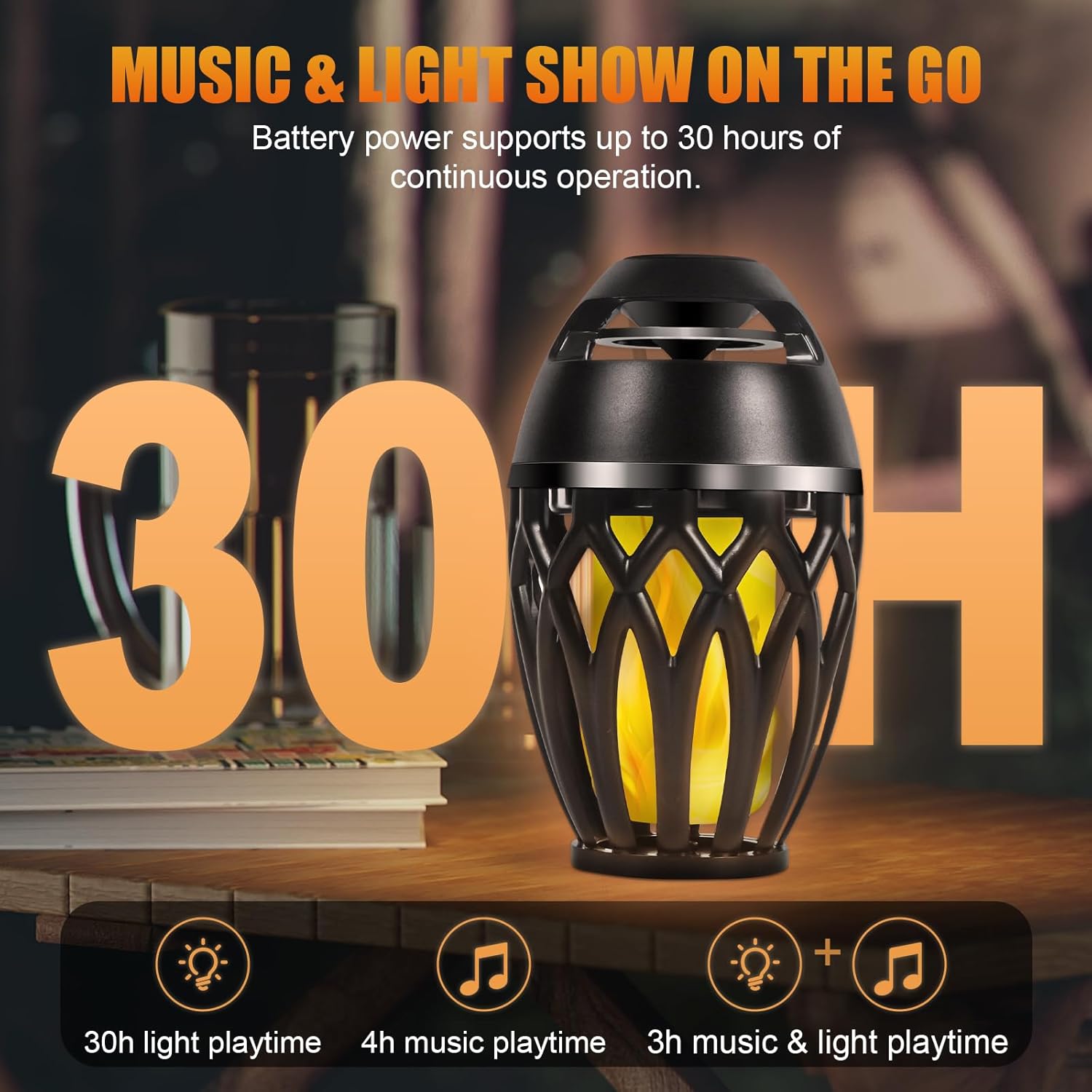 Outdoor Bluetooth Speakers, Wireless Speaker with LED Flame Speaker,Ipx5 Waterproof Design, Bluetooth 5.0 LED Flame Lamp for Outdoor Party, Camping and Desktop Decoration (Black)