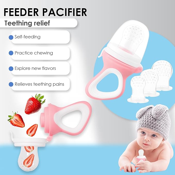 Bluet B- Silicone Baby Feeding Set With Pacifier - Led Weaning Supplies - Spoons, Suction Bowl, Plate - Utensils for First Foods - 11pcs - Pink