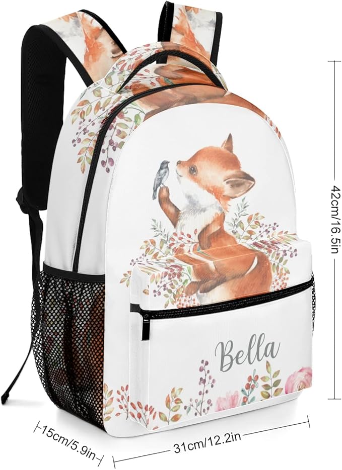 Cute Fox Little Bird Custom Kids Backpack 16.5 Inch for Boy Girl, Personalized Waterproof Child School Travel Bag with Name Option5