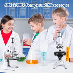 Microscope for Adults Kids, 40X-2000X Microscope Kit with Adjustable Brightness LED, Slides, Biological Compound Microscopes for School Lab Home Education, Gifts for Children Students