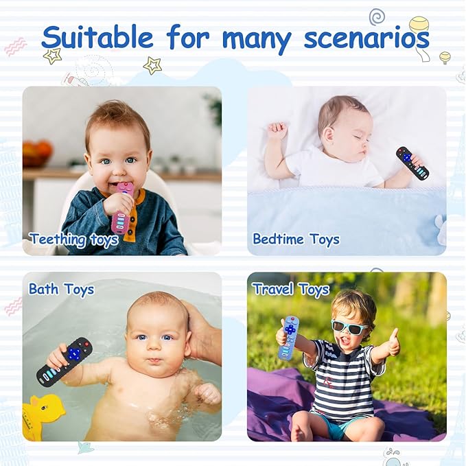 3 Pack Baby Teething Toys&Remote Control Toy, Baby Chew Toys for Teething Relief, Food Grade Silicone Teethers for Babies 3-24 Months, Ideal Boy Girl Birthday Christmas Gift(Pink&Khaki&Purple)