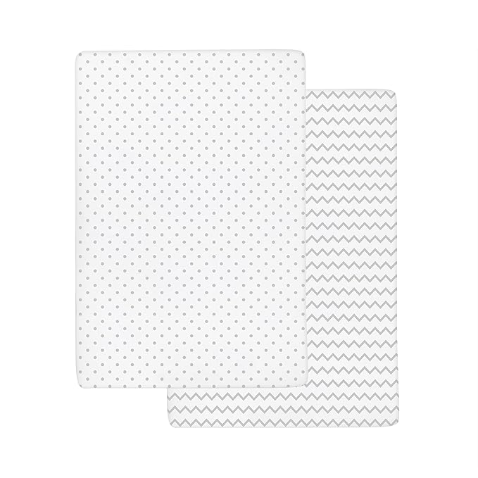 Ely’s & Co. Crib Sheets, Baby Boy/Girl Fitted Crib Mattress Sheet Set, 2 Pack, 100% Jersey Knit Cotton, Infant and Toddler Nursery Bedding, Grey Chevron and Polka Dot Print, 28” x 52”