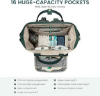 LOVEVOOK Diaper Bag Backpack, Baby Bag with Changing Station, Large Diaper Backpack for Moms Dads, Waterproof Leather Accents Baby Boy and Girl Bag for Travel Baby Essentials, Dark Green-Beige