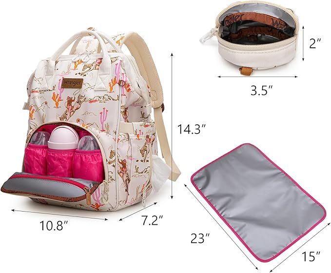Wrangler Diaper Bag Backpacks Western Backpack Purses Multi-function Baby Bags for Mom with Waterproof Changing Pad & Pacifier Case