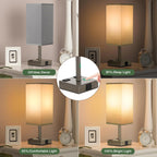 Dark Grey Touch Lamps Set of 2 - Nightstand Lamp with USB-C + A Charge Ports & AC Outlets, 3-Way Dimmable Bedside Lamp, Small Table Lamp Light for Bedroom (Bulb Included)