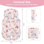 Infant Car Seat Insert, Car Seat Head Support Baby Girls Boys, Soft & Reversible Newborn Carseat Insert Cushion with 2 Strap Covers, for Stroller, Swing, Bouncer (Pink Rainbow)
