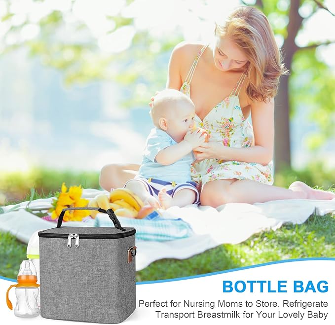 Accmor Breastmilk Cooler Bag with Ice Pack, Baby Bottle Cooler Bags, Insulated Bottle Cooler Tote Bags On The Go, Fits 6 Large 9oz Bottles, for Nursing Mom Daycare Travel, Grey