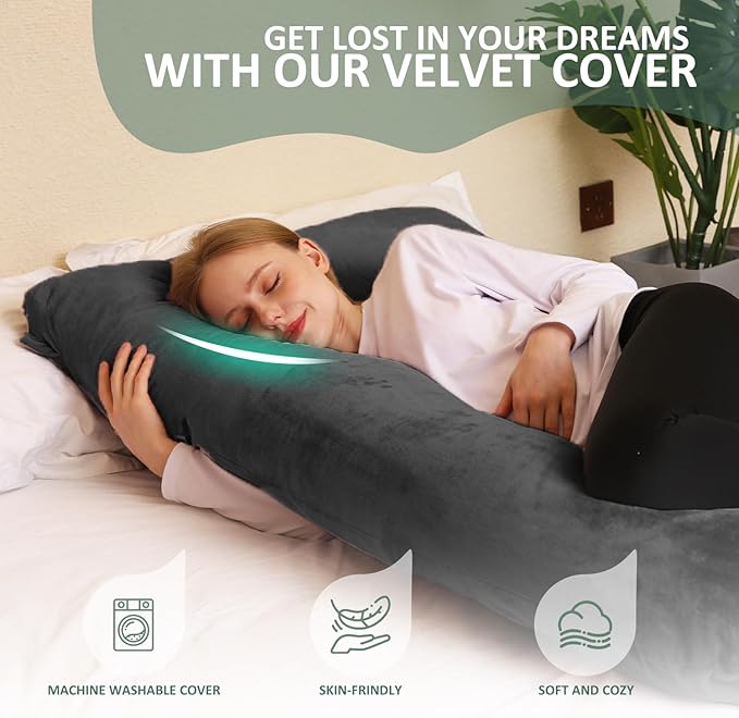 Chilling Home Pregnancy Pillow, U Shaped Pregnancy Pillows for Sleeping Full Body Pillow Maternity Pillow for Pregnant Women 58 inch, Pregnant Women Must Have with Removable Cover, Black