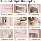 Tiny Land Play Kitchen for Kids, Upgraded Wooden Kitchen Toy with Complete Play Areas, Pretend Cooking Set with Sink, Stove, Microwave, Toy Coffee Station & Storage for Kids Ages 3+