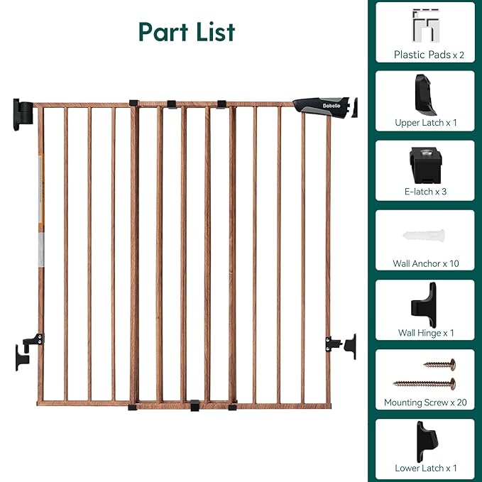 Babelio Baby Gate for Stairs & Doorways, 26-43" W 28" H No Bottom Bar| Easy Installation| One-Handed Operation| Auto-Close| Hardware Mount (Drill Needed) Safety Dog/Pet Gate (Brown Wood Pattern)
