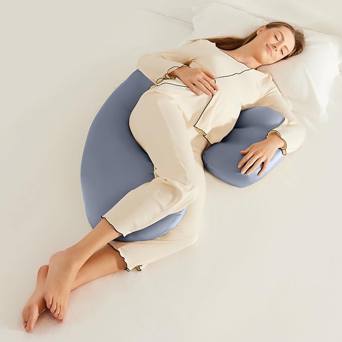Pregnancy Pillow for Sleeping, Washable 100% Tencel Lyocell Cover, Adjustable H-Shaped Full Body Pillow for Side Sleepers, Silky Breathable, Cooling Maternity Pillow, Pregnancy Must Haves, Dark Blue
