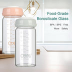 COMI Wide Neck Glass Breastmilk Collection n Storage Bottle, 8oz with Screw Ring Sealing Disk; Re-markable Sealing Disc. BPA Free, Fits Breast Pumps & Nipples (2 Pink Lids)
