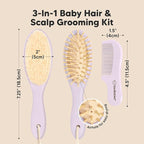 Baby Hair Brush and Comb Set for Newborn - Wooden Baby Hair Brush Set with Soft Goat Bristle, Baby Brush Set for Newborns, Baby Brush and Comb Set Girl, Boy, Toddler Cradle Cap Brush (Oval, Thistle)