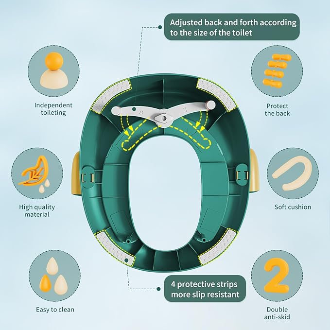 Potty Training Toilet Seat with Kids Step Stool Anti-Slip Toddler Potty Seat with Soft Cushion, Baby Potty Training Set Toddlers Toilet Seat for Boys and Girls (Green)