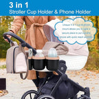 Accmor Stroller Cup Holder with Phone Holder, Bike Cup Holder, Universal Cup Holder for Uppababy Nuna Doona Strollers, 2-in-1 Cup Phone Holder for Stroller, Bike, Wheelchair, Walker, Scooter