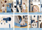 8 in 1 Toddler Slide and Climber Playset Indoor Outdoor Kids Slide with Basketball Hoop,Telescope, Storage Space, Freestanding Backyard Playground for Toddler Age 1-3, Blue