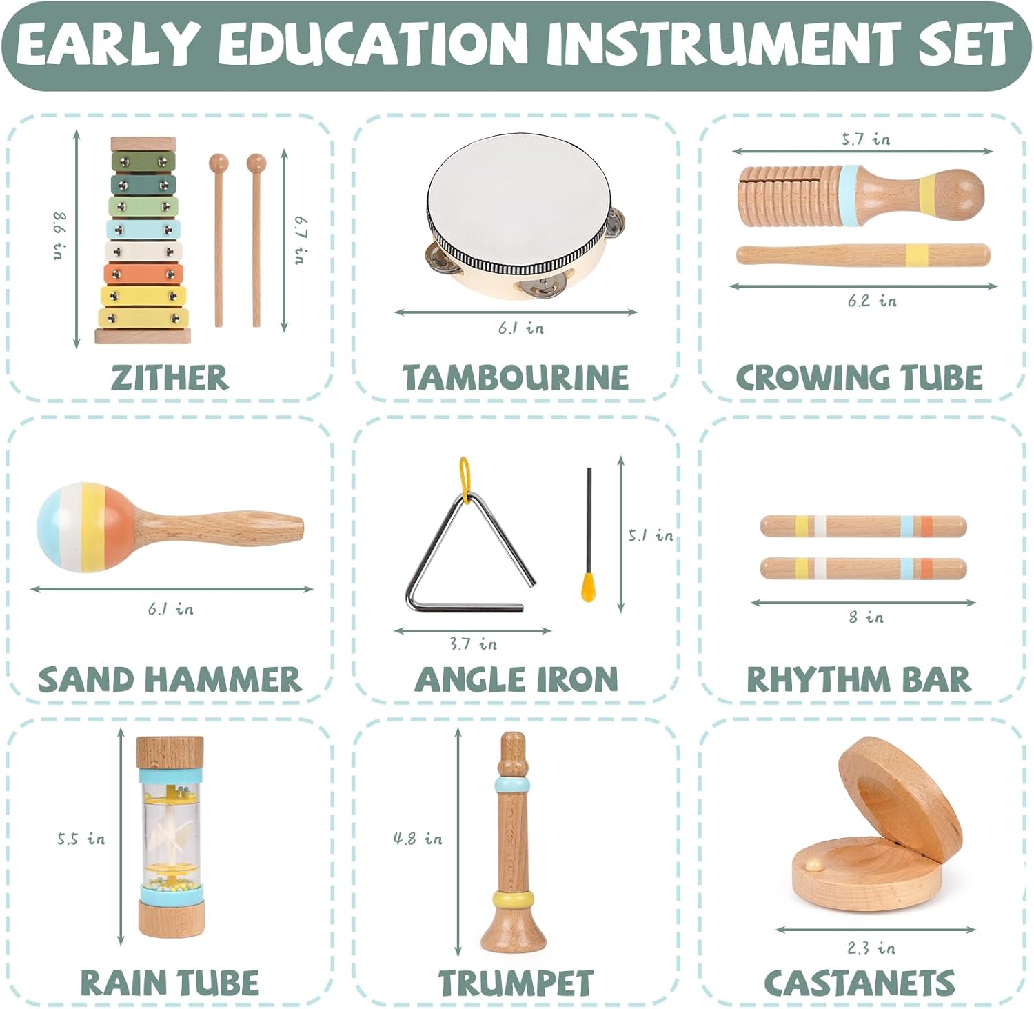 Toddler Musical Instruments Set Wooden Musical Toys for Kid Wood Percussion Instruments Set Natural Wood Musical Instruments for Kids Preschool Educational Early Learning Musical Set for Boys Girls