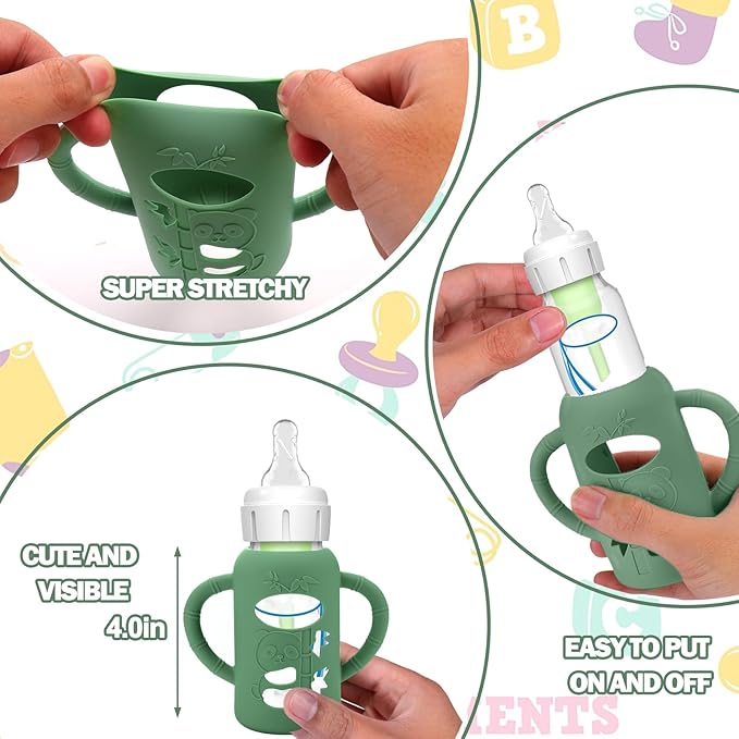 BUSOHA 3 Pack Silicone Sleeves for Dr. Brown's Glass Baby Bottles - Drop Protection Baby Bottle Sleeves Compatible with Dr. Brown's Newborn Glass Bottles with Silicone Handles,4 oz