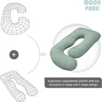 MOON PARK Pregnancy Pillows for Sleeping - U Shaped Full Body Maternity Pillow with Removable Cover - Support for Back, Legs, Belly, HIPS - 65 Inch - Green