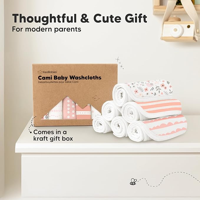 6-Pack Cotton Baby Washcloths for Newborn - Organic Cotton Muslin Soft Wash Cloths for Babies, Infant, Kids,Toddler Towels for Boy,Girl,Super Absorbent Face Cloths,Scratch-free Baby Rags (Sweet Charm)