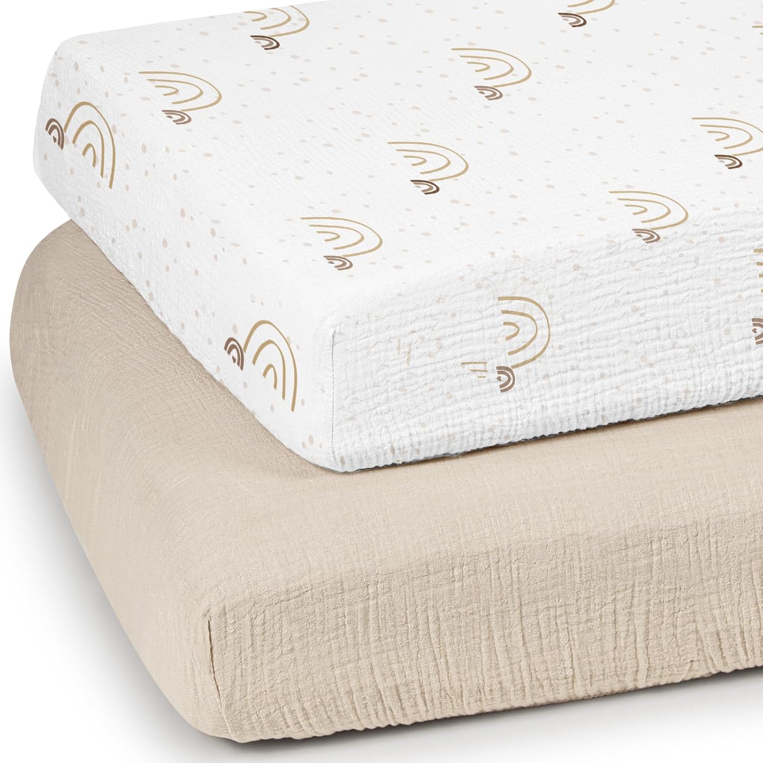 lulumoon Baby Muslin Crib Sheets - Toddler Cotton Fitted Crib Sheets Neutral for Boys and Girls 2Pack