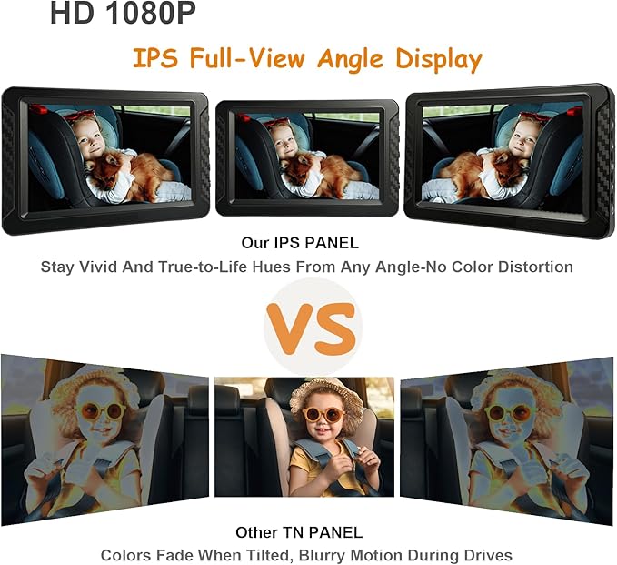 Night Vision Baby Car Camera, 5" HD 1080P IPS Display with 3X Zoom & 360° Adjustment - USB/Cigarette Lighter Powered, HD Backseat Baby Monitor for Rear Facing Infant Safety in Cars/Trucks/SUVs