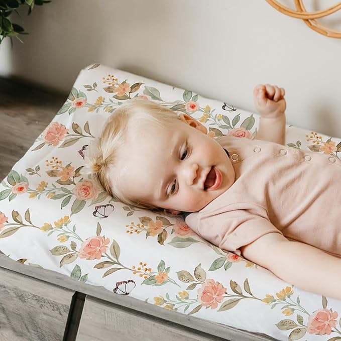 BROLEX Changing Pad Covers for Baby: Boy Girls Ultra Stretchy Soft 2 Pack, Rose Foliage