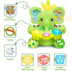 Baby Elephant Musical Stuffed Animals Toy with Light-Up Music & Crinkle Sound Paper,Infant Bilingual Early Learning Education Toys,Tummy Time Toys for 0-3-6-12+ Months Boy Girl, Green