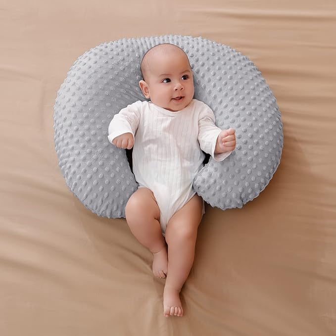 Nursing Pillow and Positioner with Cover for Breastfeeding and Bottle Feeding, Propping Baby, Tummy Time, Baby Sitting Support, Awake-Time Support (Grey, 22" x 17.7" x 5.9")