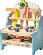 ROBUD Mini Wooden Play Tool Workbench Set for Kids Toddlers - Montessori Toys for 3 4 5 Years Old Boys Girls
